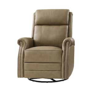 Sonia Transitional Taupe 30.5 in. Wide Genuine Leather Manual Rocking Recliner with Metal Base and Rolled Arms