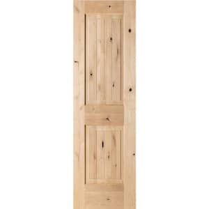24 in. x 80 in. Rustic Knotty Alder 2-Panel Square Top V-Groove Unfinished Wood Front Door Slab