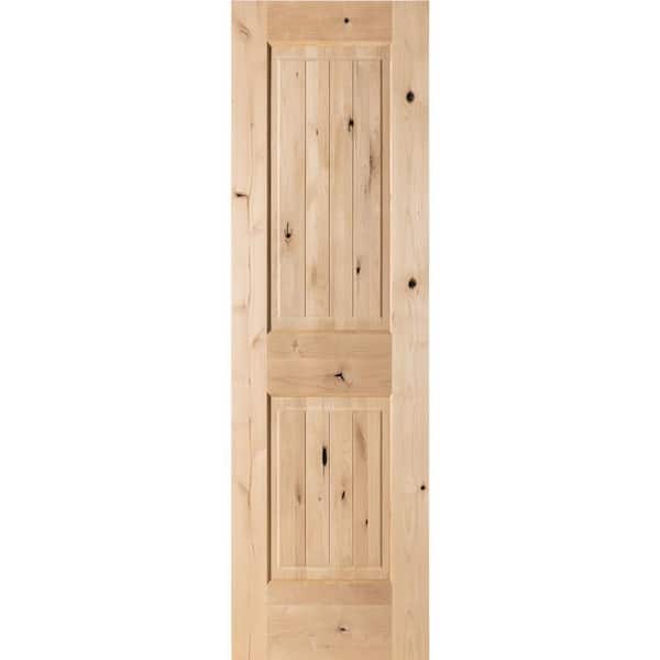 24 in. x 80 in. Rustic Knotty Alder 2-Panel Square Top V-Groove Unfinished Wood Front Door Slab