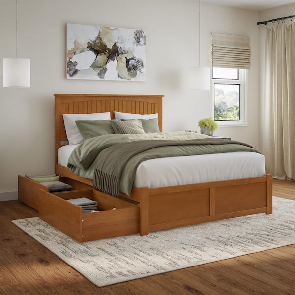 AFI Nantucket Light Toffee Natural Bronze Solid Wood Frame Queen Platform Bed with Footboard and Storage Drawers