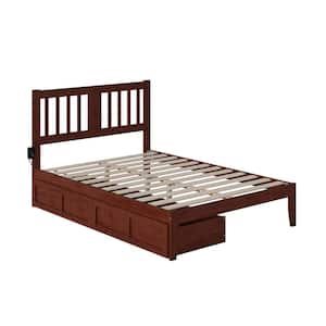 Tahoe Walnut Full Solid Wood Storage Platform Bed with USB Turbo Charger and 2 Drawers
