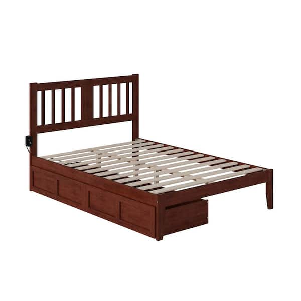 AFI Tahoe Walnut Full Solid Wood Storage Platform Bed with USB Turbo Charger and 2 Drawers