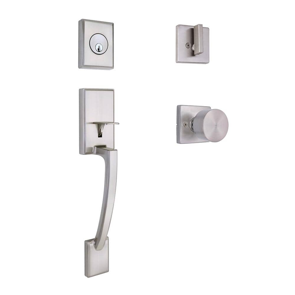 Merritt Satin Nickel Door Handleset with Ridgeway Interior Knob