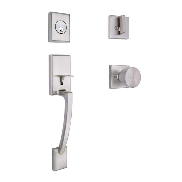 Merritt Satin Nickel Door Handleset with Ridgeway Interior Knob