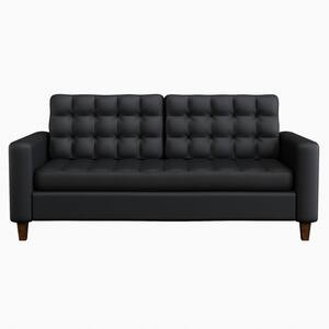 Brynn 76 in. Black Faux Leather Upholstered 3 Seat Square Arm Sofa with Removable Cushions and Buttonless Tufting