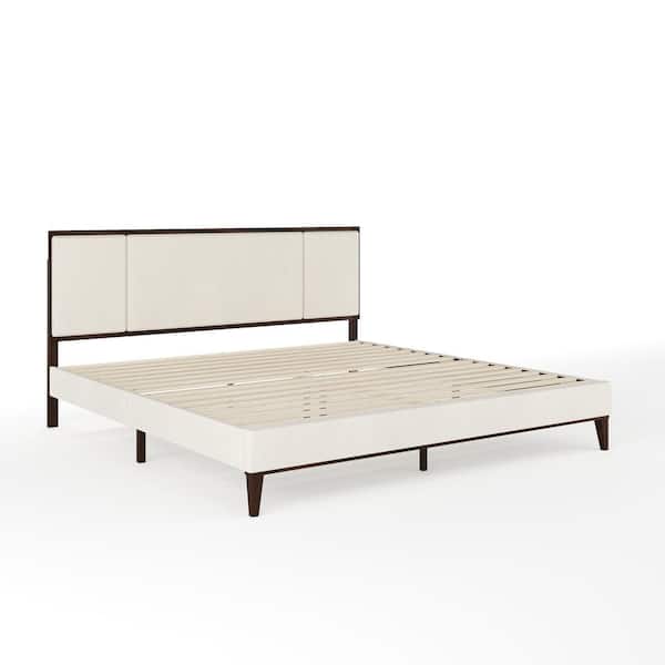 MARTHA STEWART Jett Brown Wood Frame King Platform Bed with Upholstered Solid Wood