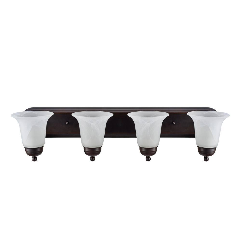 Oil Rubbed Bronze 4-Light Vanity Fixture with Alabaster Glass Shades