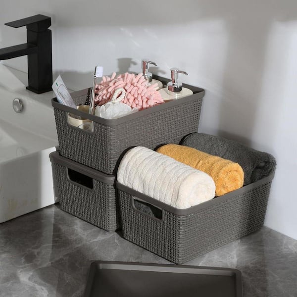 Gray 10.7 in. x 4.8 in. Plastic Decorative Basket Set of 6 with