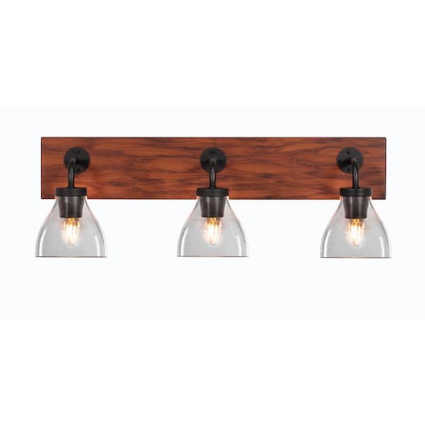 Unbranded Kirby 26.75 in. 3-Light Matte Black and Painted Wood-look Metal Vanity Light