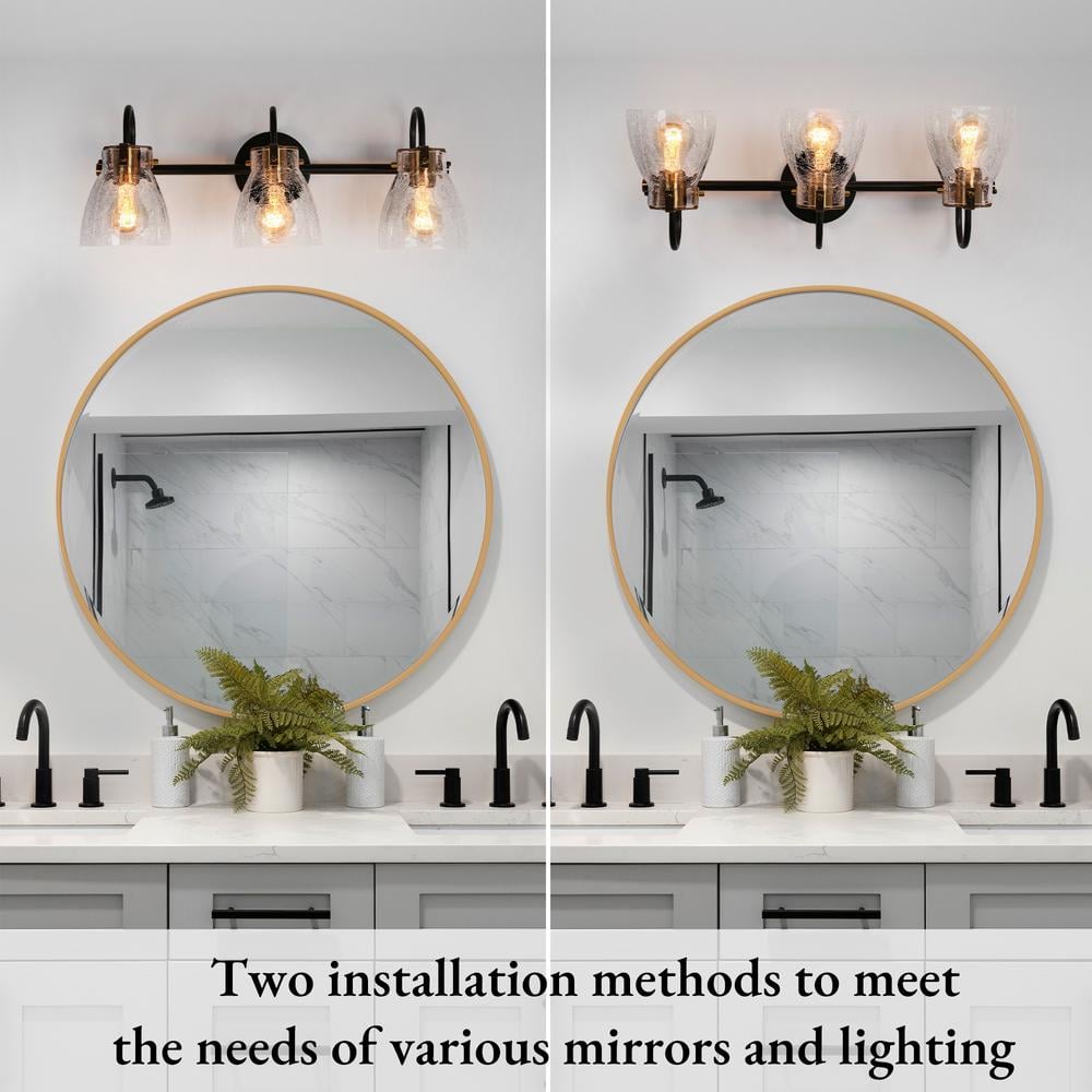 Aidtyrtm 22.4" Matte Black and Gold Crackled Glass Vanity Light