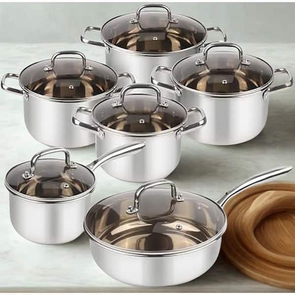 Stainless Steel Cookware Set, 12-Piece Pots and Pans Set, 1.5 qt. to 5.7 qt. Capacity, Induction Compatible
