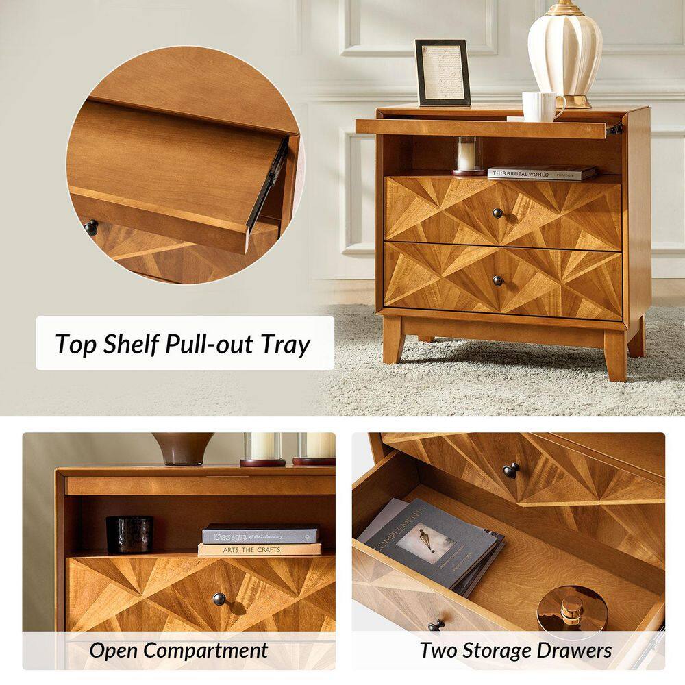 Jaime 28 in. Walnut Square Wood End Table with Type-C and USB - thumbnail 5