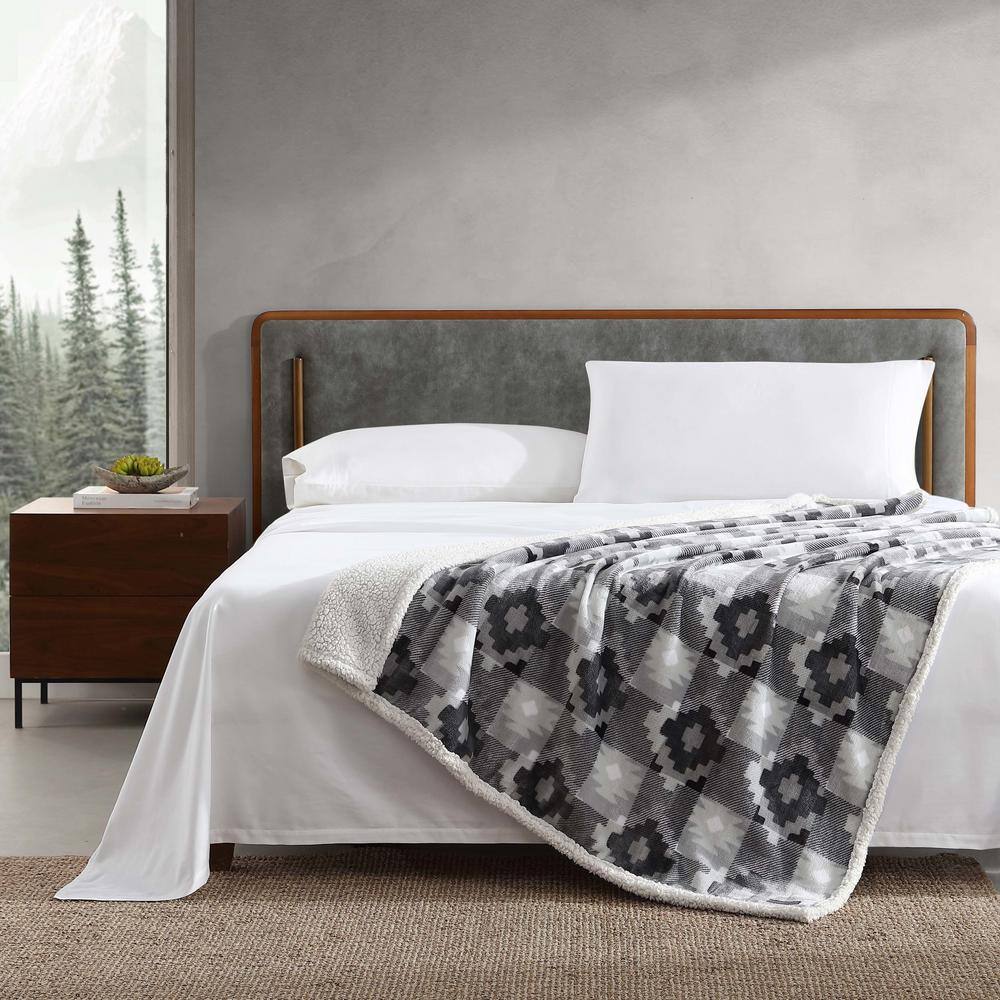 Ultra Soft Reversible Grey Fleece Sherpa Throw Blanket