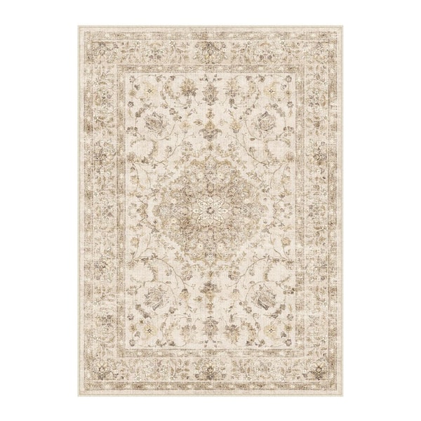 Lausanne Gray 9 ft. x 12 ft. Distressed Vintage Floral Washable Area Rug