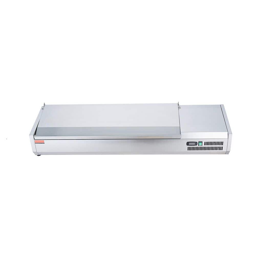 Refrigerated Condiment Prep Station Countertop 0.8 Cu. ft with 4 1/3 Pans & 4 1/6 Pans 304 Stainless Steel Body Silver