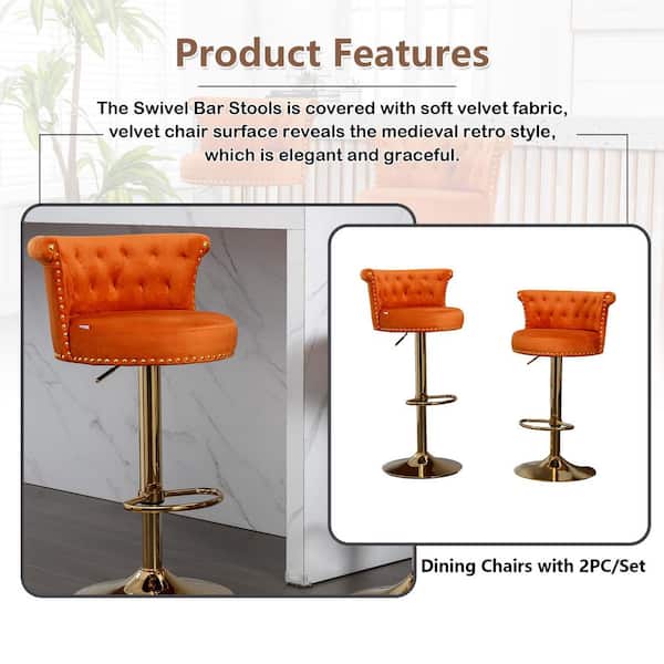 HOMEFUN 32 Modern Orange Velvet Swivel High Back Adjustable