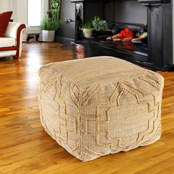 LR Home Maples Trellis Farmhouse Natural Indoor Hand Woven Jute Pouf 6528A8590D3048