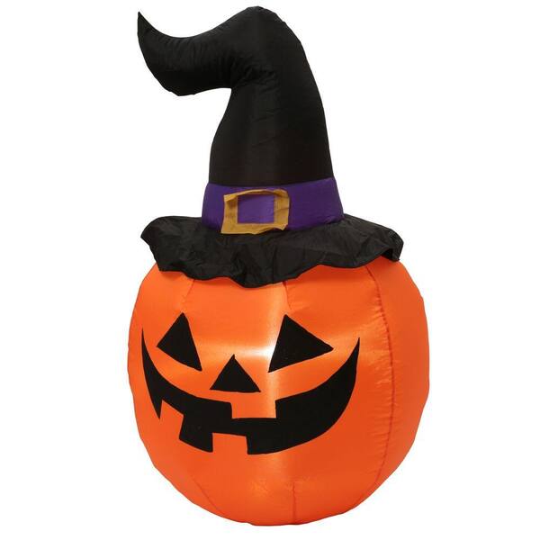 Home Accents Holiday 5 ft. Inflatable Outdoor Pumpkin with Witch Hat