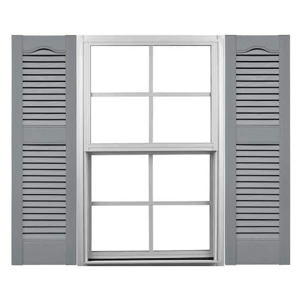 Ekena Millwork TailorMade 14.5 in. W x 29 in. H Louvered Vinyl Shutters Pair in Platinum