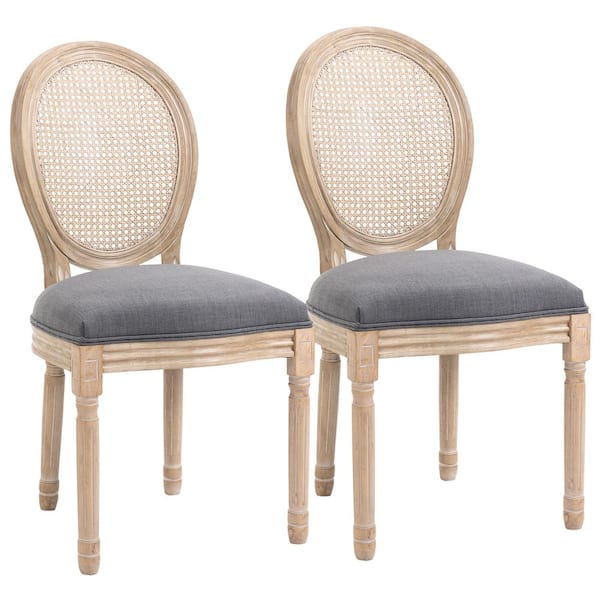 HOMCOM 37.75 in. Grey Medium Back Wood Frame Bar Stool with Linen Seat (Set of 2)
