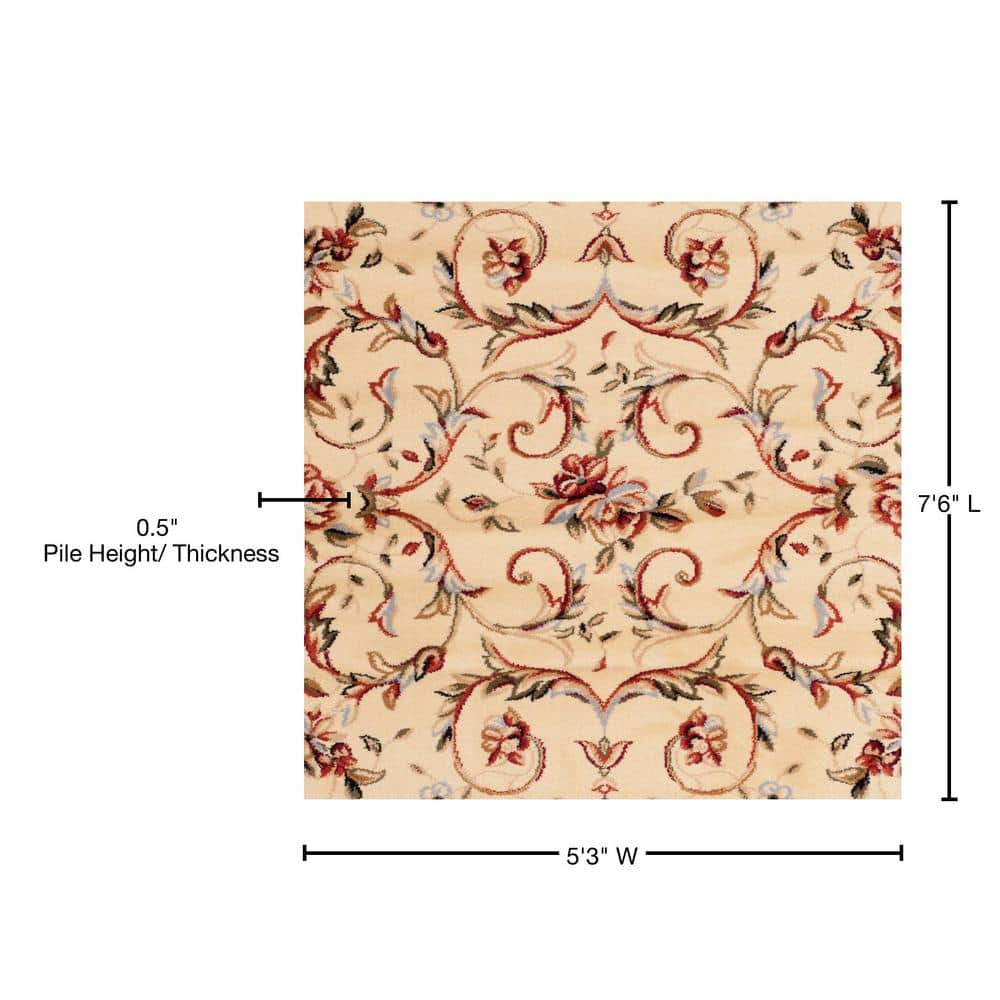 Ivory Floral Bordered Synthetic Area Rug 5'3" x 7'6"