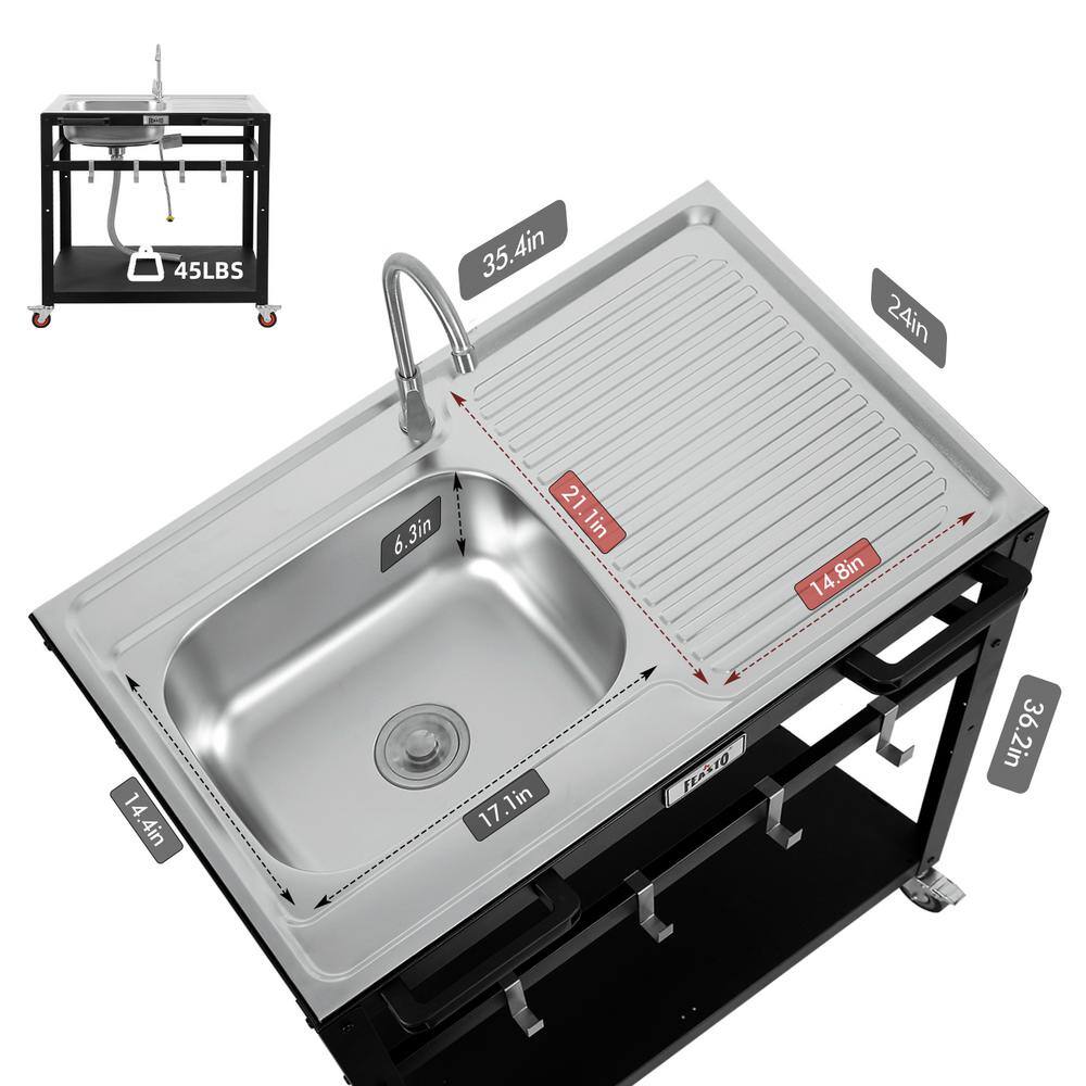 35" Stainless Steel Outdoor Sink with Shelf and Wheels
