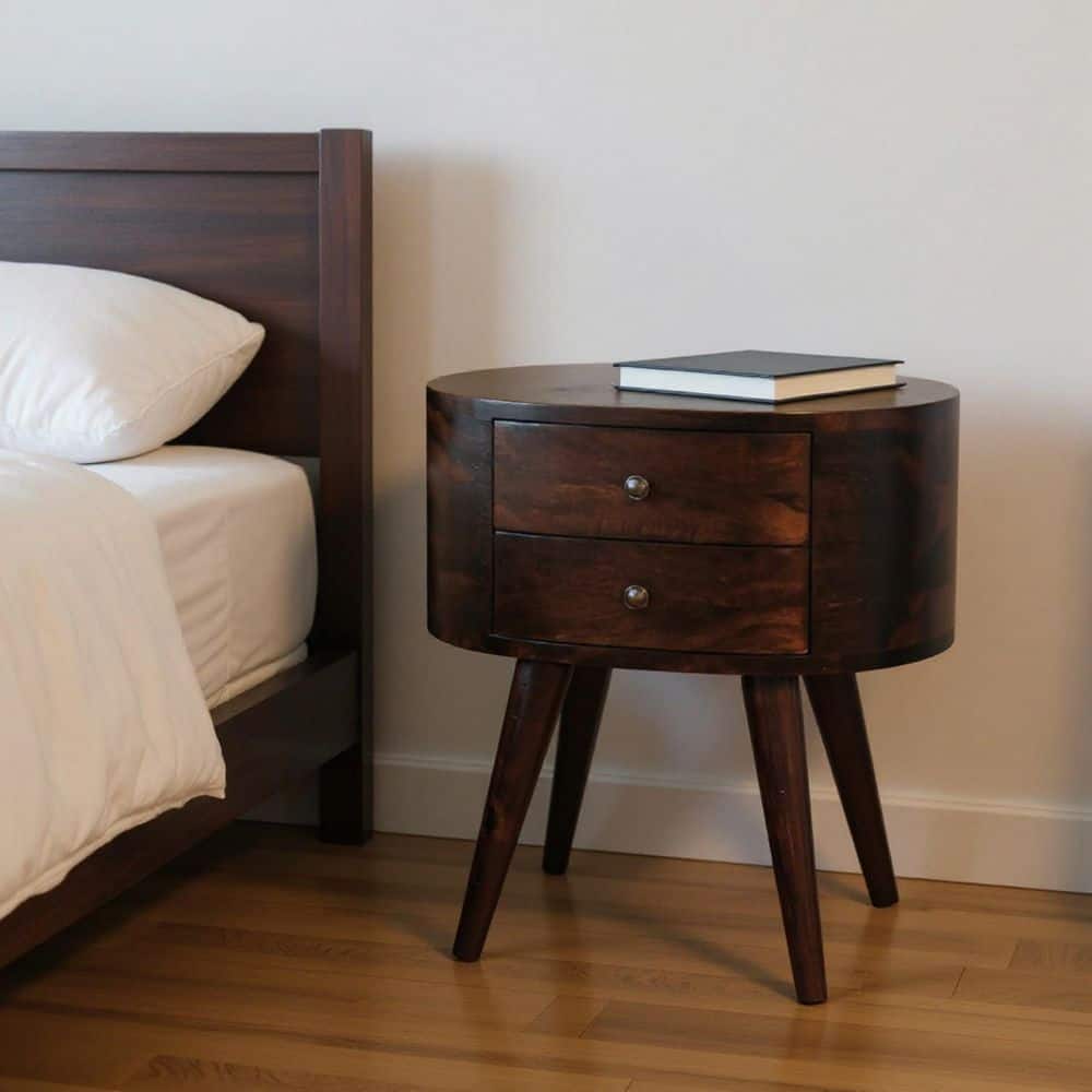 Walnut 2 Drawer 17.70 in. Nightstand