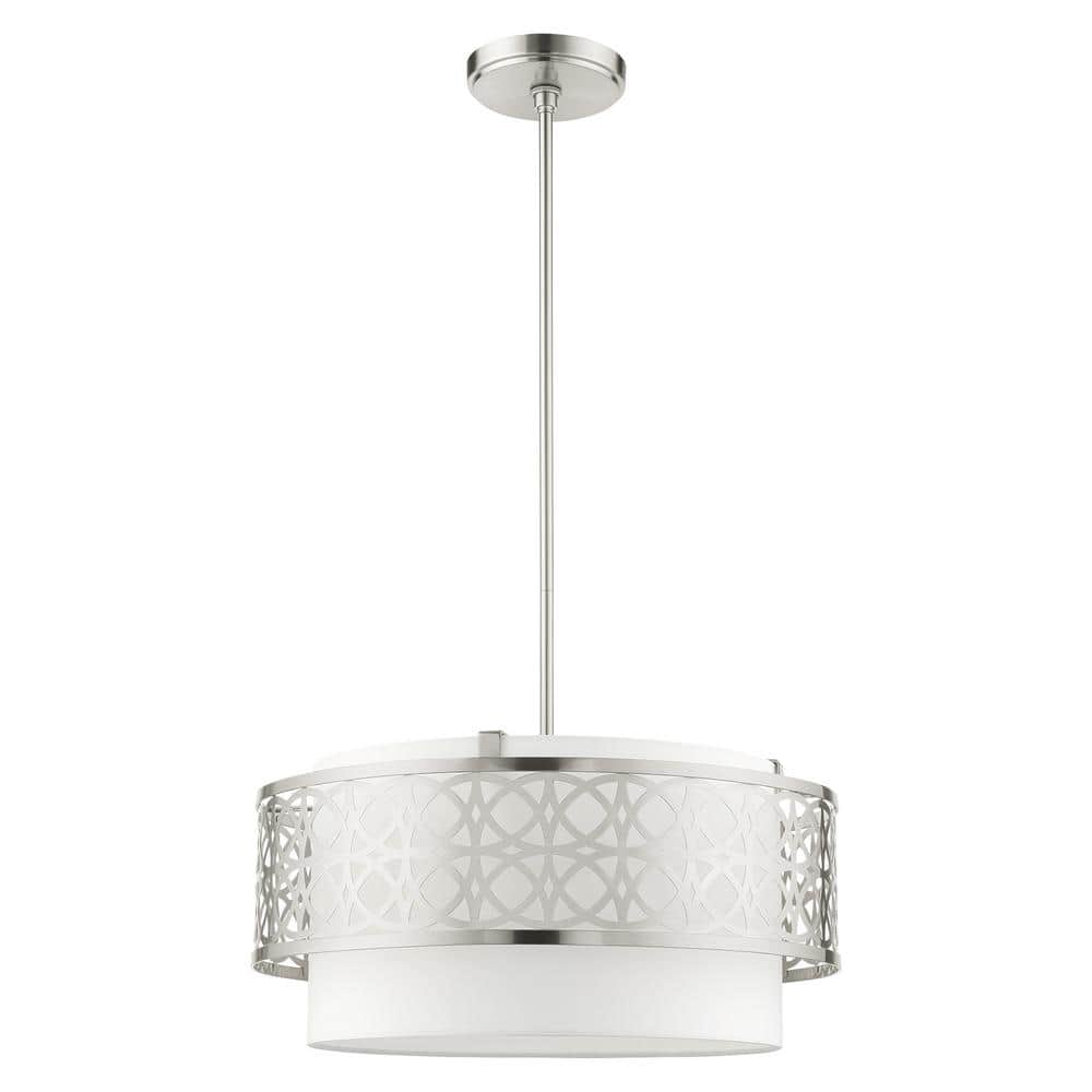 Nickel Drum Pendant Light with Latticework Shade