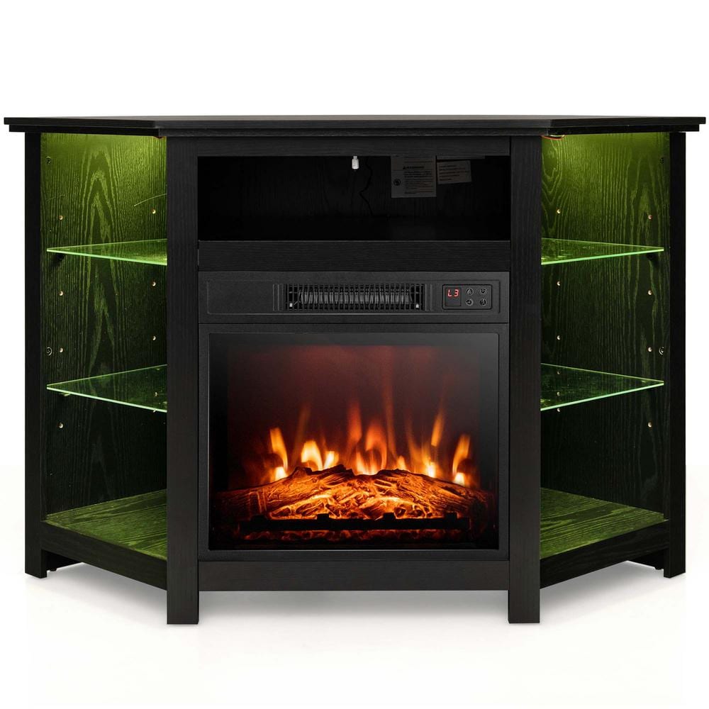 Costway Black TV Stand Fits TV's up to 50 in. with Led Lights and 18 in.  Electric Fireplace FP10534US-DK - The Home Depot