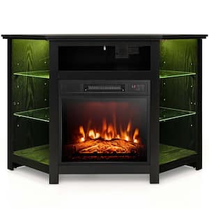 Black TV Stand Fits TV's up to 50 in. with Led Lights and 18 in. Electric Fireplace
