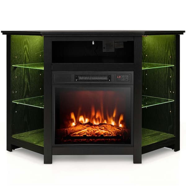 Costway Black TV Stand Fits TV's up to 50 in. with Led Lights and 18 in. Electric Fireplace