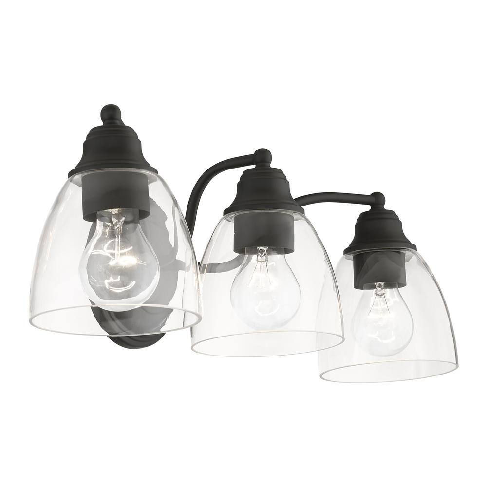 Montgomery Black Steel 3-Light Vanity with Clear Glass Shades