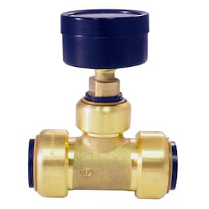 3/4 in. x 3/4 in. x 1/2 in. Brass Push-To-Connect Tee with Pressure Gauge (0 to 200 psi)