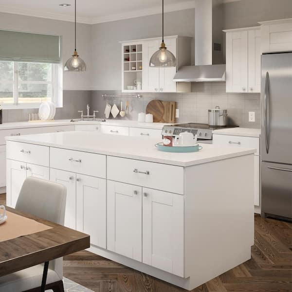 Hampton Bay Princeton Shaker Ready To Assemble 36x34 5x36 In Corner Sink Base Cabinet Warm White Cbs36 Pww Corner Sink Base Cabinet, Home Depot Base Kitchen Cabinets White