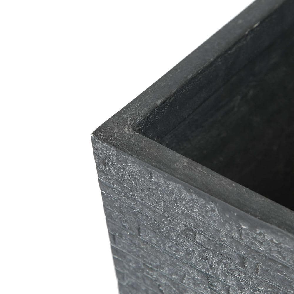 Modern Textured Gray Square Tapered MgO Planter Set, Indoor/Outdoor