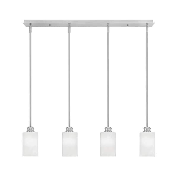 Unbranded Albany 60-Watt 4-Light Brushed Nickel Linear Pendant Light with White Marble Glass Shades and No Bulbs Included