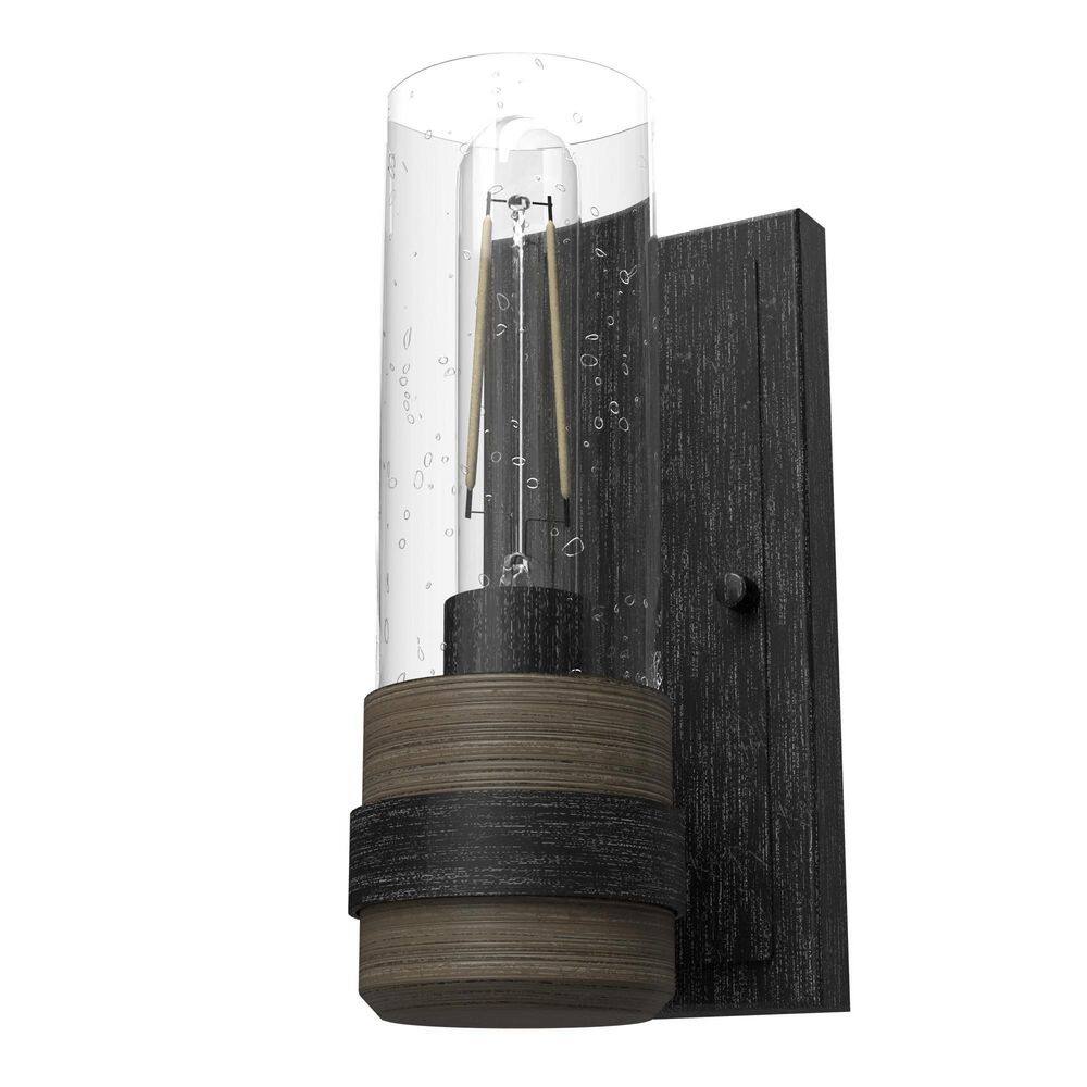 Rustic Iron Cylinder Dimmable Wall Sconce with Glass Shade