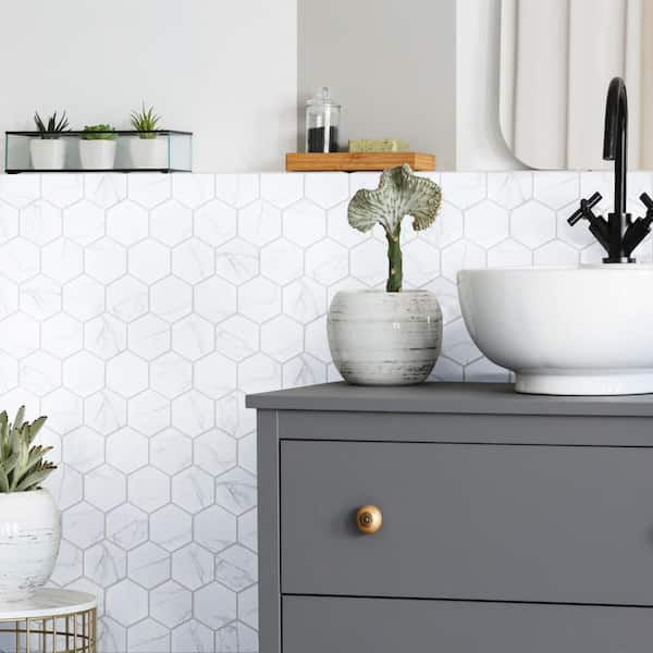 Carrione Super Hex Matte Carrara 10 in. x 11-1/2 in. Porcelain Mosaic Tile (8.2 sq. ft./Case)