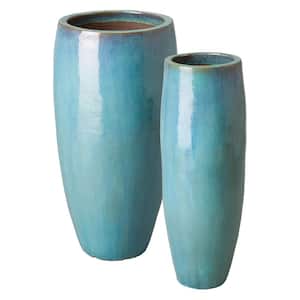 37,38.5 in. H Ceramic Round Tall Jars S/2, Teal