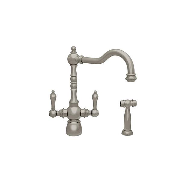 Whitehaus Collection Englishhaus 2-Handle Standard Kitchen Faucet with Side Spray in Brushed Nickel