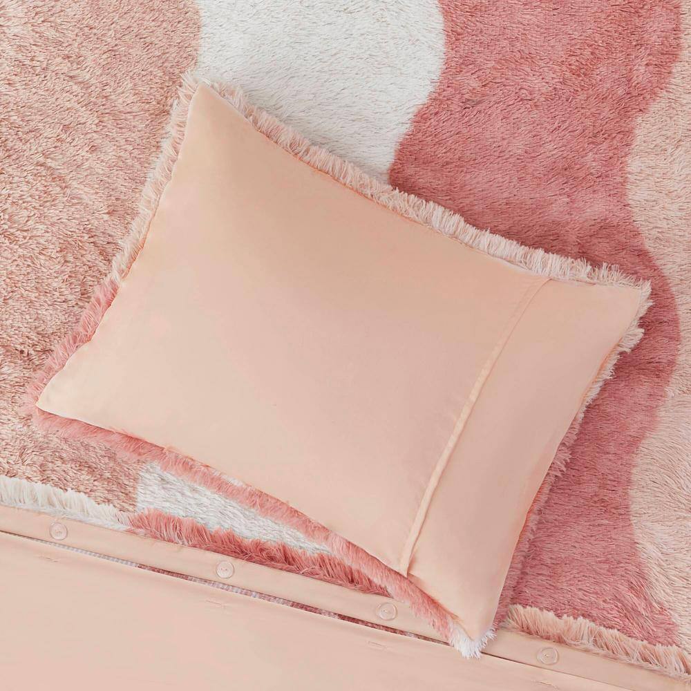 Blush Ombre Shaggy Faux Fur Queen Duvet Cover Set