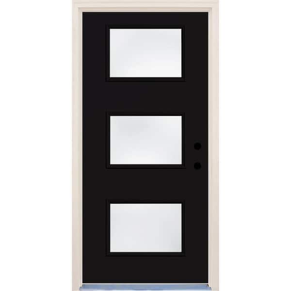 Builders Choice 36 in. x 80 in. Left-Hand Inkwell 3 Lite Clear Glass Painted Fiberglass Prehung Front Door with Brickmould