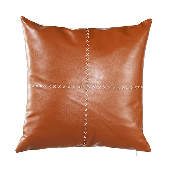 Tan faux leather discount pillow