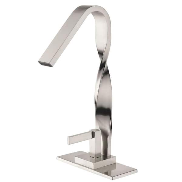 AIMADI Waterfall Single Handle Single Hole Bathroom Faucet with Deckplate Modern Brass Bathroom Basin Taps in Brushed Nickel