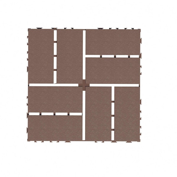 Yangming 12 in. W x 12 in. L Square Patio Brown Plastic Interlocking Flooring Deck Tiles Waterproof for Balcony (44-Pack）