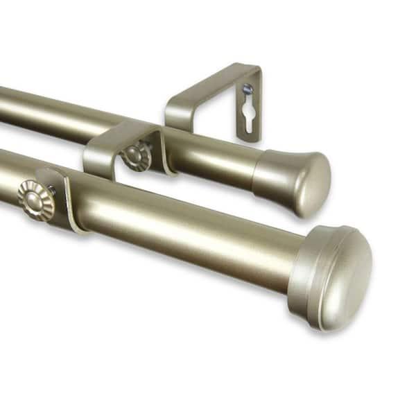 Rod Desyne 28 in. - 48 in. Telescoping 1 in. Double Curtain Rod Kit in Light Gold with Rosen Finial