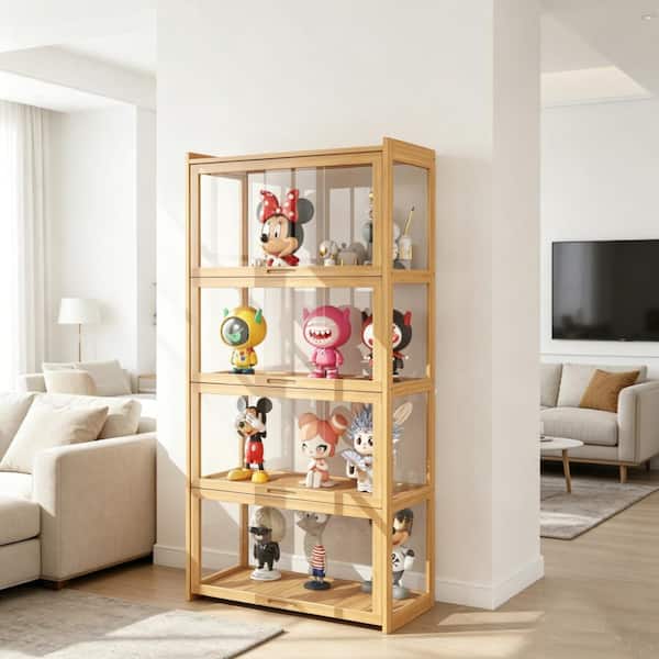 B BALANBO Beige 51.1 in. Acrylic Display Cabinet, Storage Cabinet