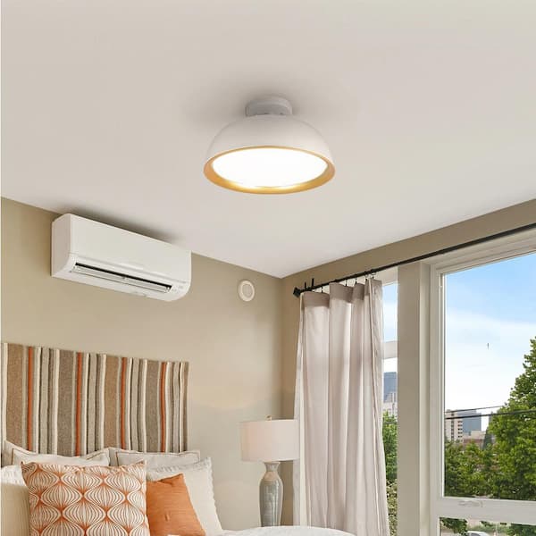 13 in. White Adjustable CCT Integrated LED Ceiling Semi Flush Mount Fixture w/ Gold Interior Ring and Etched Glass Shade