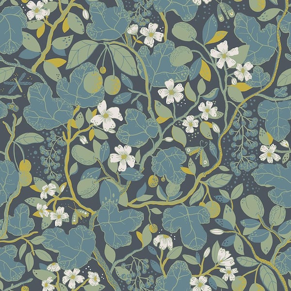 A-Street Prints Ewald Blue Garden Vines Non-Pasted Paper Wallpaper
