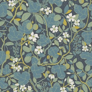Ewald Blue Garden Vines Wallpaper Sample